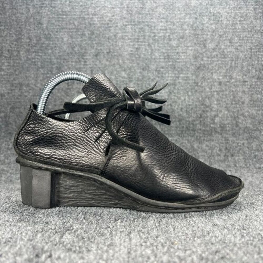 Trippen Goddess F Wedge Heel Shoes Womens 8 EU 39 Black Leather German Tie Knot